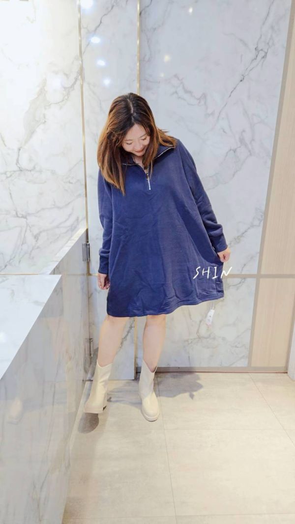 超好穿拉鍊小刷毛連衣裙(紫紅/藍) 