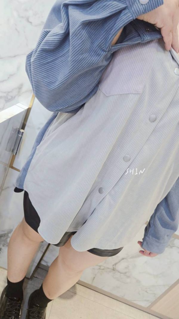 韓版燈芯絨撞色拼接襯衫(紫/灰/杏) 