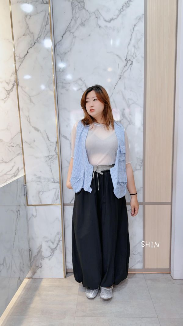 設計款格紋漁夫背心(藍/杏) 