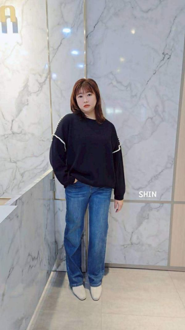 後口袋深淺闊腿褲 