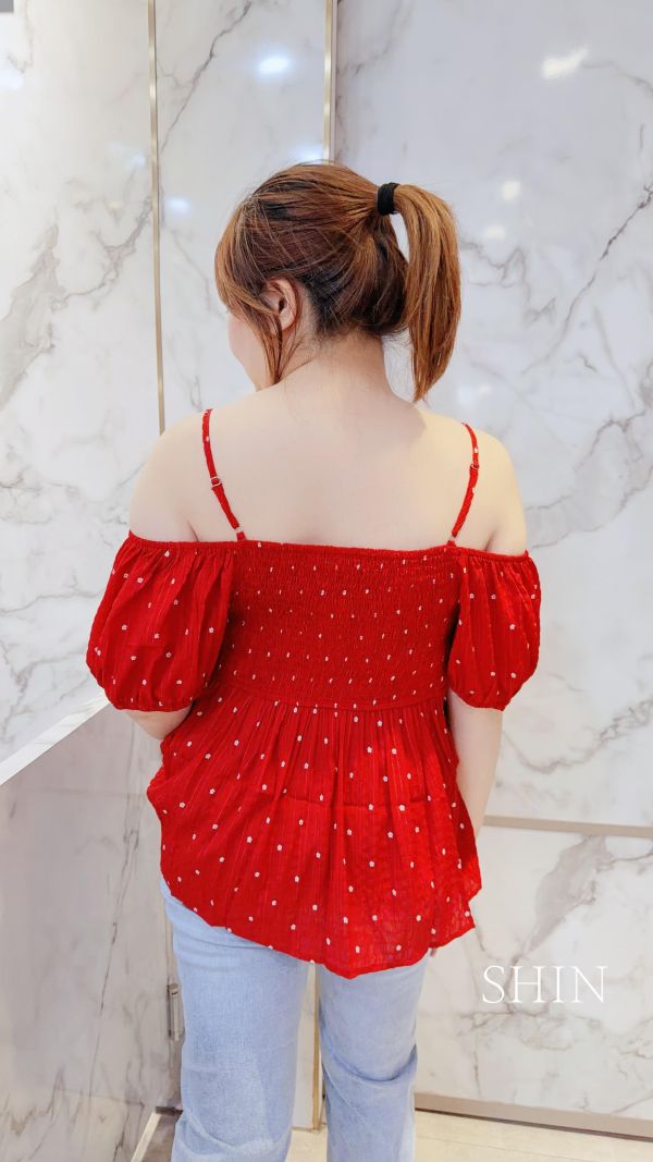 小花兒吊帶雪紡上衣(黑/白/紅) 