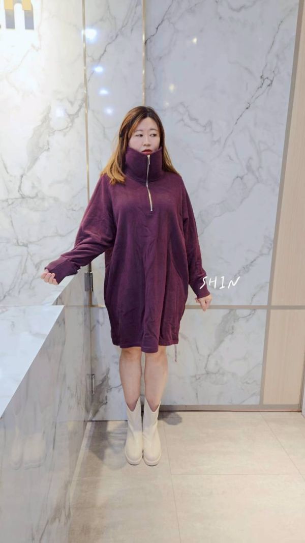 超好穿拉鍊小刷毛連衣裙(紫紅/藍) 