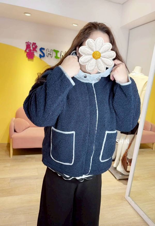 韓版歐膩奶油邊Q毛外套 