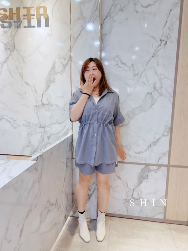 車線知性女孩襯衫褲套裝(藍/杏/黑) 