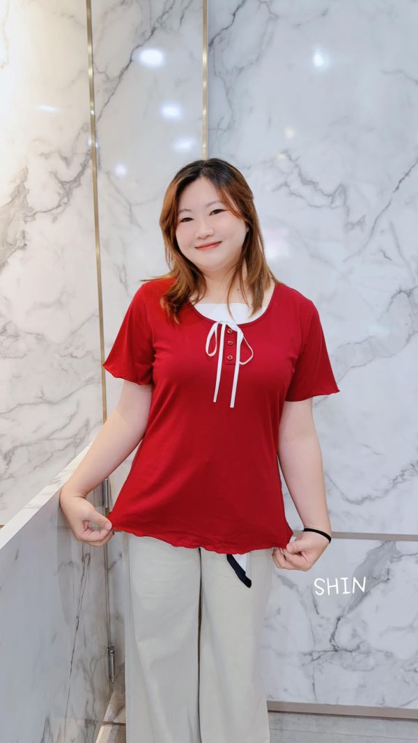 假兩件女孩感薄T(紅/黑) 