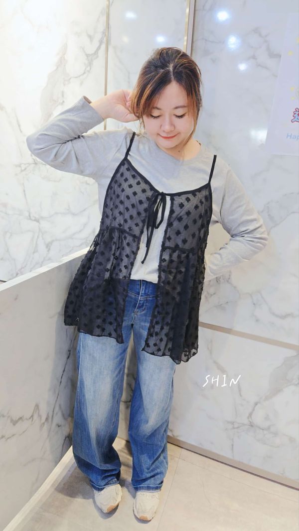 網點雪紡吊帶真兩件水水衣(藍點紗/黑點紗) 