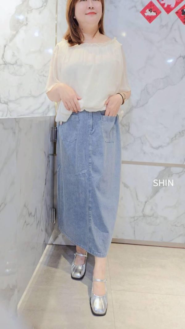 誰都要有的那件前口袋牛仔長裙(淺/深) 