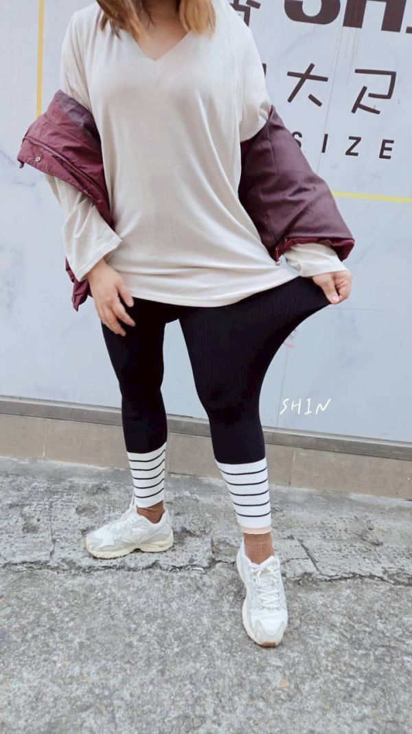 拼接條紋針織內搭褲(黑/咖/灰) 