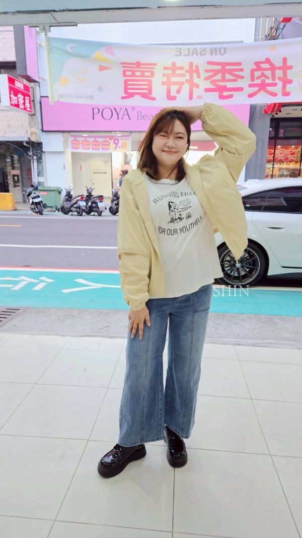 口袋牛仔闊腿褲 