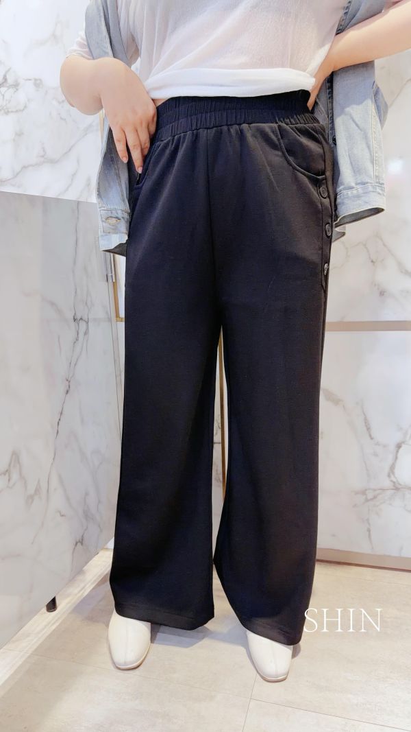 韓版3鈕釦涼感太空棉落地寬褲 