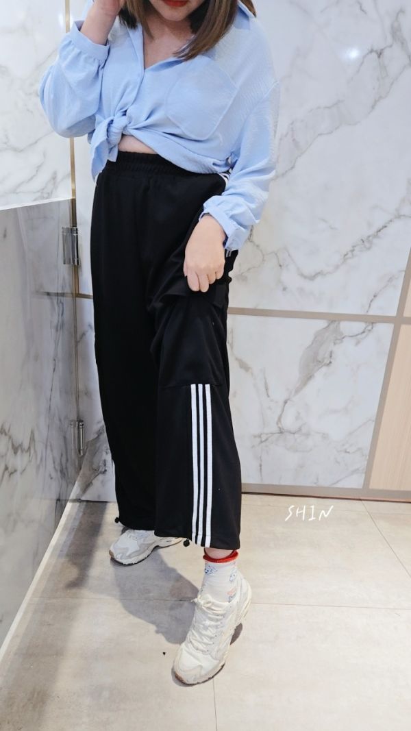 工裝感側黑條寬褲(灰/黑) 