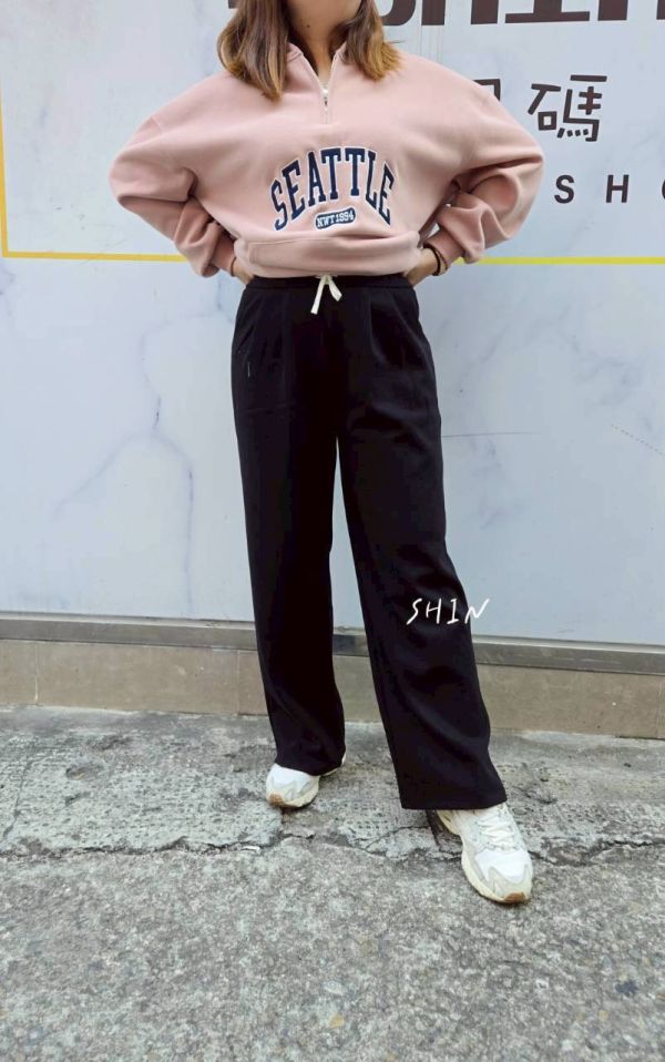 抽繩厚磅休閒寬褲(燕麥/米白/黑) 