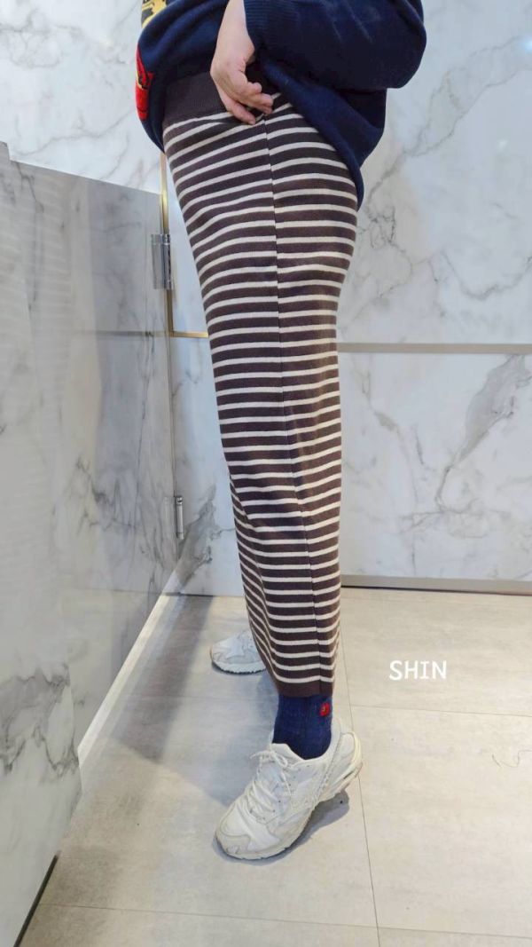 日系小姐姐必備條紋針織長裙(咖杏/黑白/灰杏) 