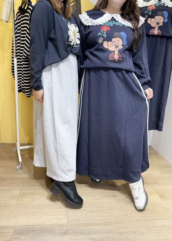 側白條長裙(深藍/灰) 