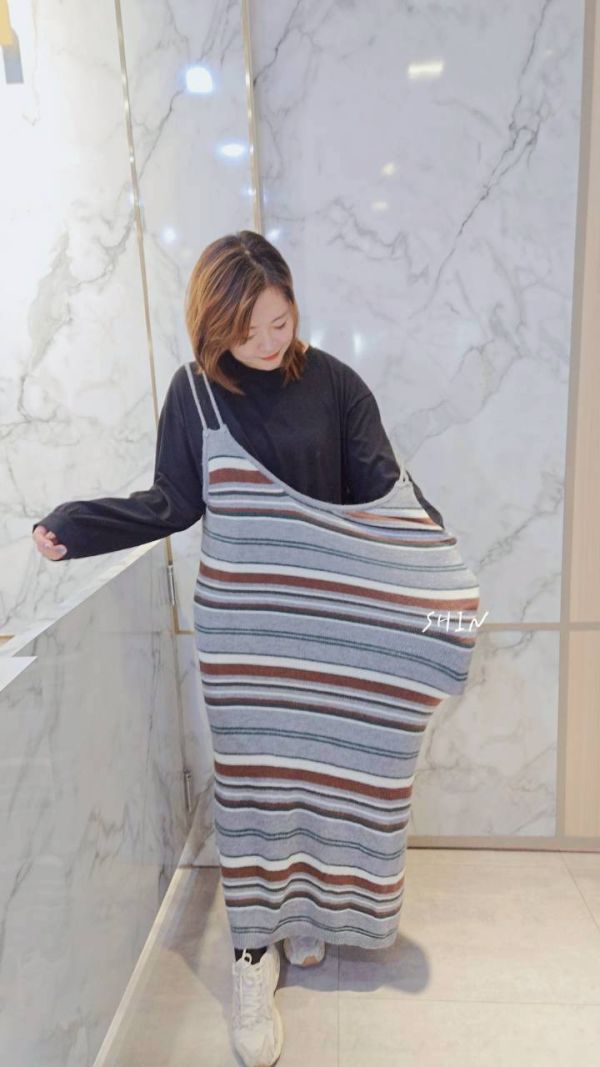 T+條紋長版針織洋(黑/杏/咖) 