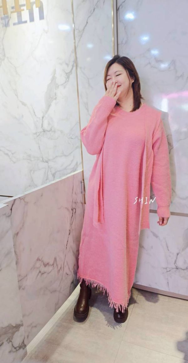 附帽批巾顯瘦流蘇針織洋(杏/粉紅/黑) 