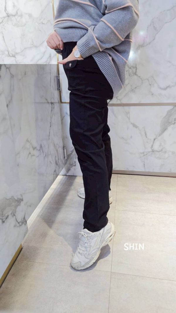 一口袋小刷毛工作褲(黑/藍) 