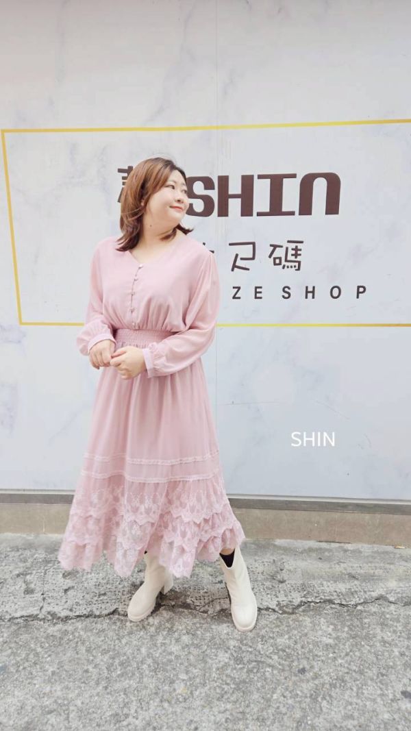 仙仙下凡蕾絲雪紡洋(粉/灰藍) 