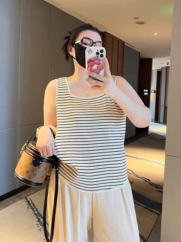 羅紋針織背心(黑/杏/條紋) 