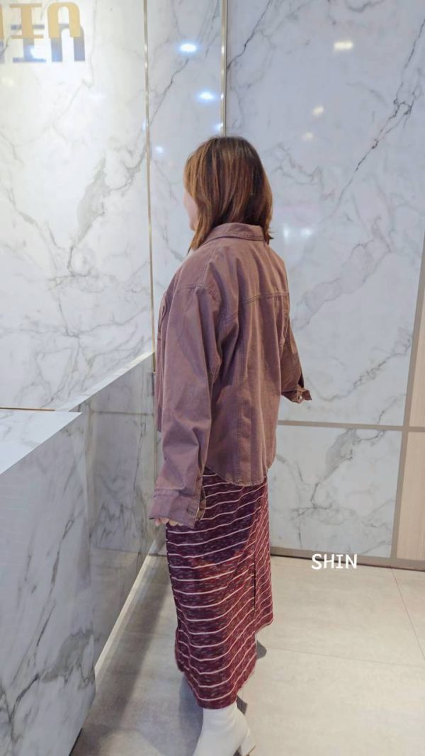 條紋長版洋+愛心襯衫外套(藍/酒紅) 