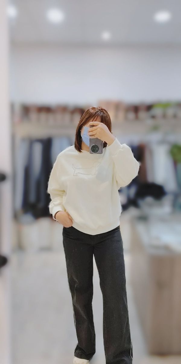 釘珠珠狗狗大學T(粉/奶油) 