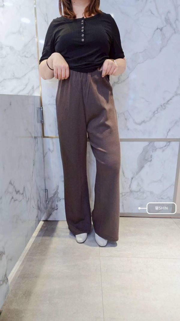 正韓太空棉鬆緊微喇叭長褲(黑/咖) 