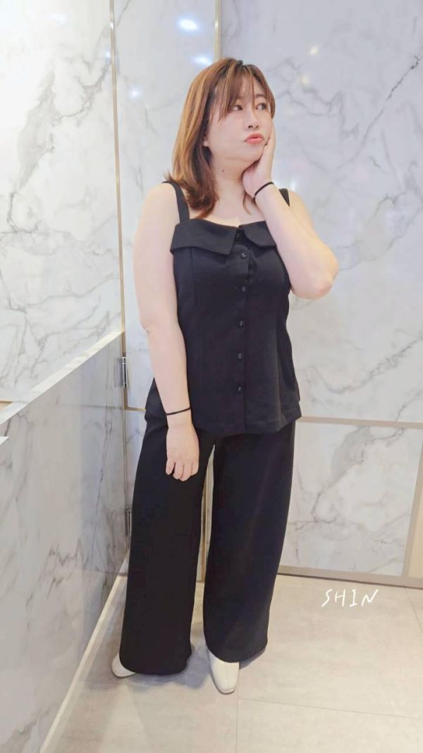 高質感風格螞蟻腰俐落套裝(灰/黑) 