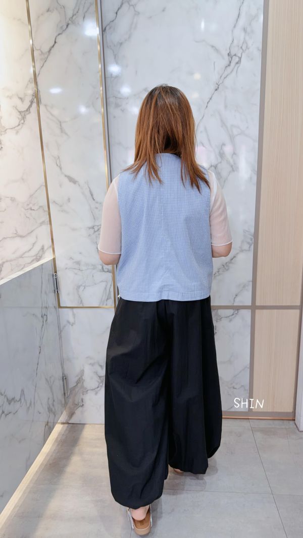 設計款格紋漁夫背心(藍/杏) 