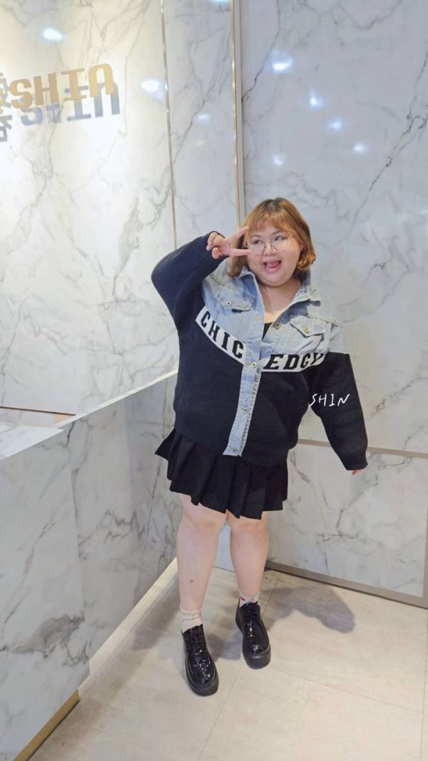 牛仔拼接針織外套(黑/卡其) 