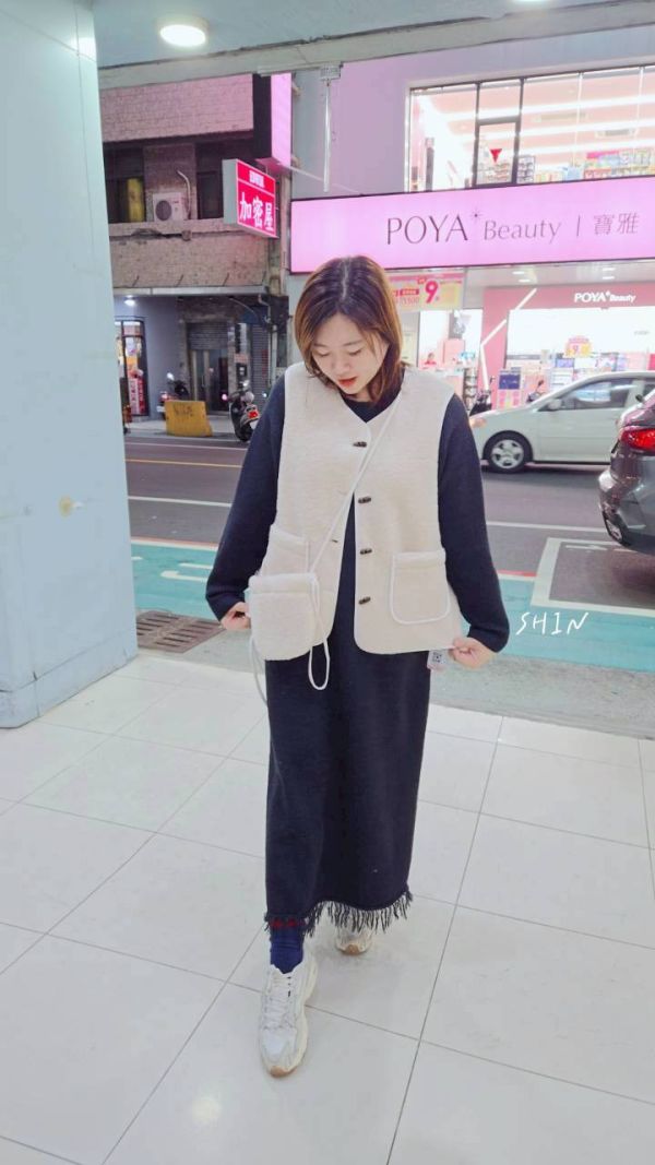 附包綿羊毛背心(粉/杏) 