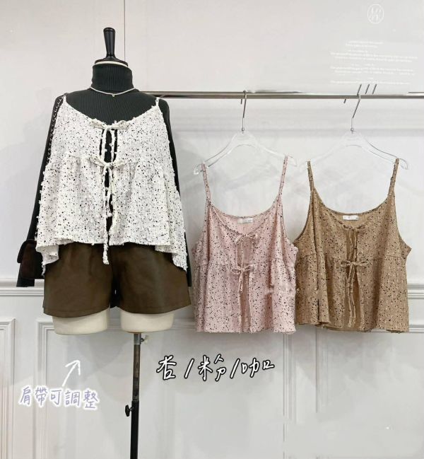 鵪鶉蛋漂亮綁帶背心(咖/杏/粉) 