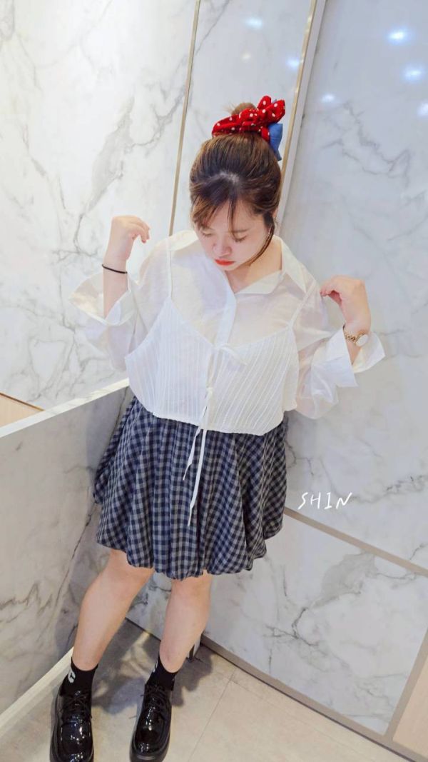 假兩件蕾絲背心雪紡襯衫(白/奶茶/灰) 