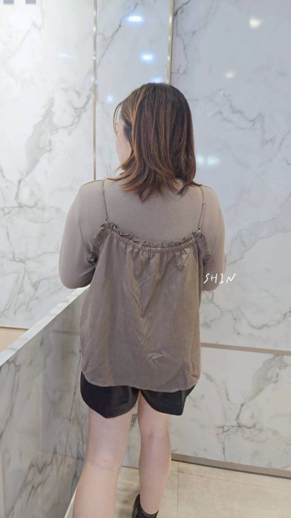 韓系高領上衣+背心套裝上衣(咖/灰) 