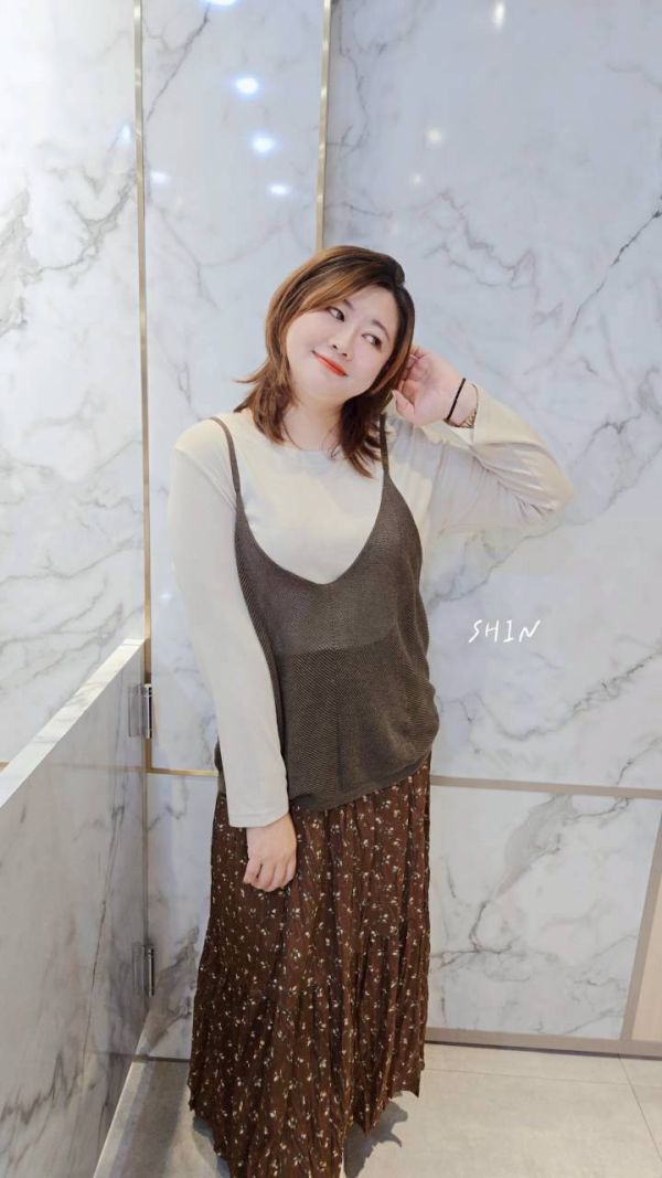 三件套碎花裙(深藍/咖) 