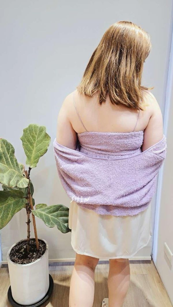 QQ仿毛巾布扭結背心外套組(白/紫) 