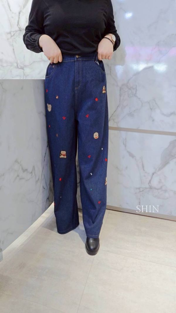 熊熊蝴結牛仔寬褲 