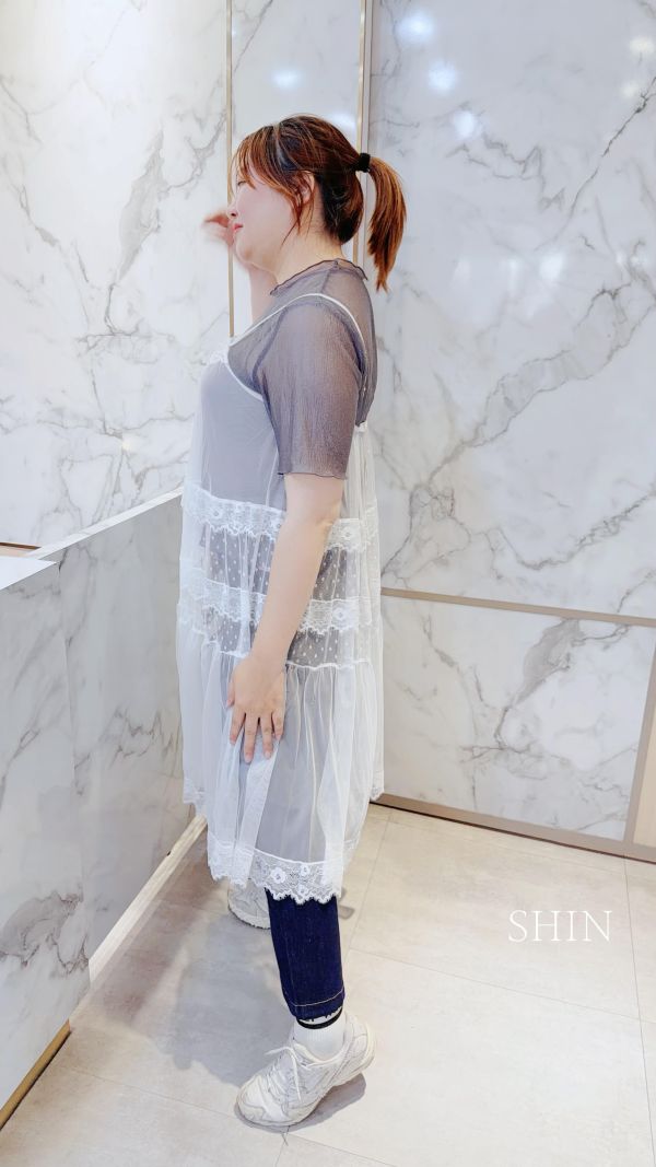 韓版網紗吊帶長版背心(黑/白) 