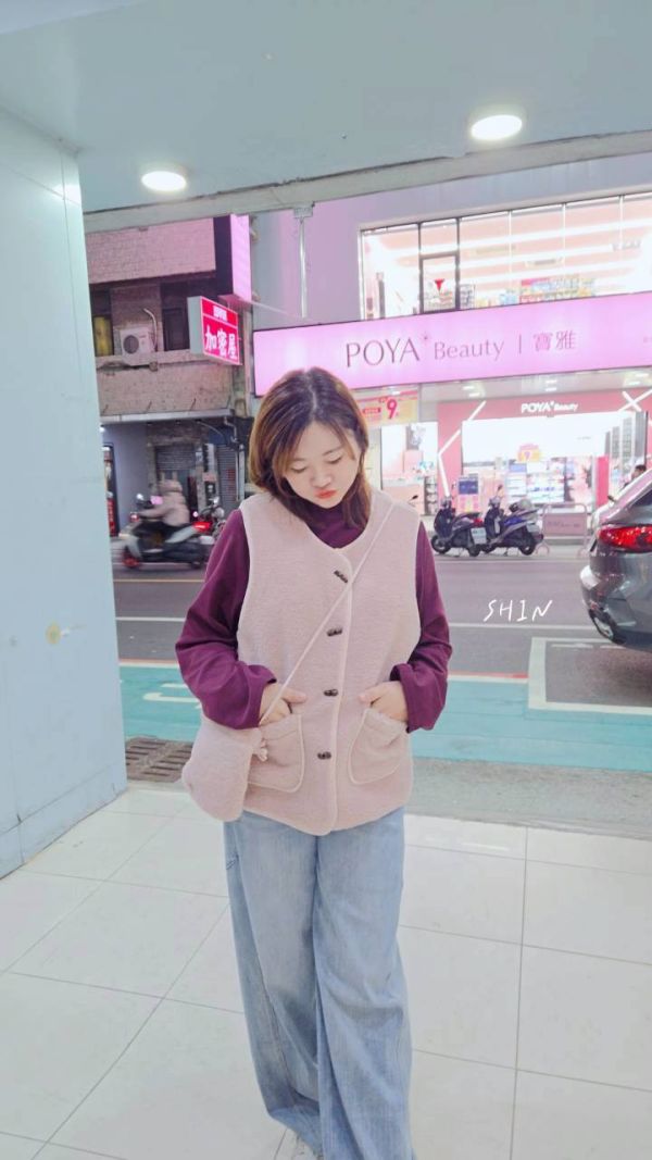 附包綿羊毛背心(粉/杏) 
