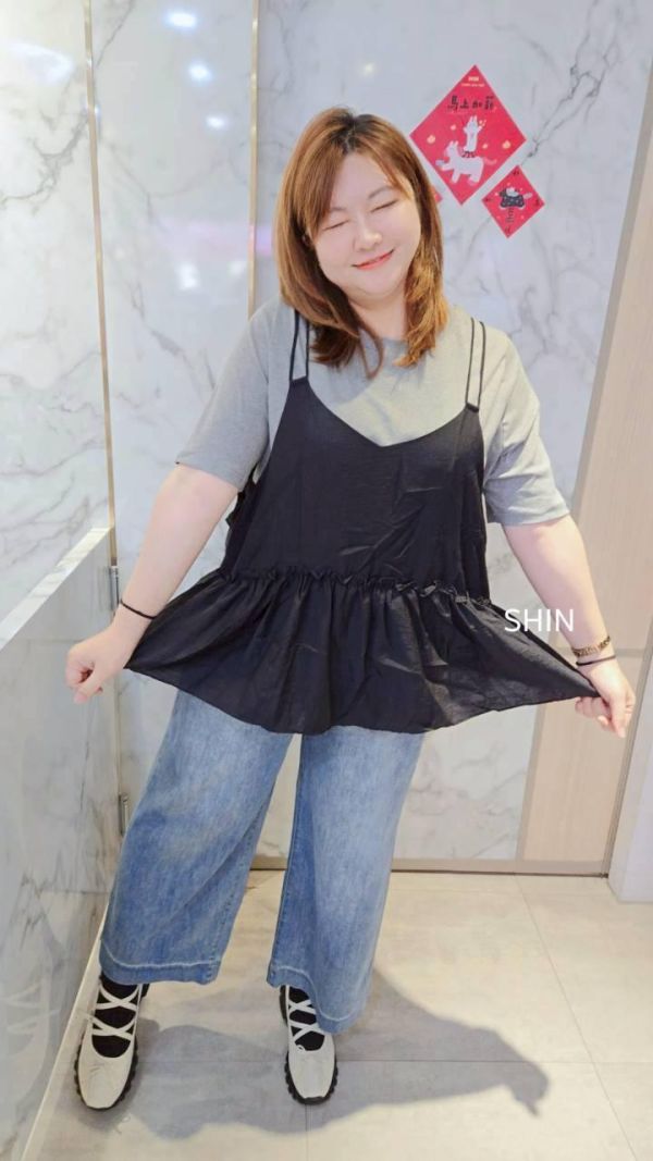 日系真兩件雙線蛋糕背心上衣組(駝/灰/焦糖) 