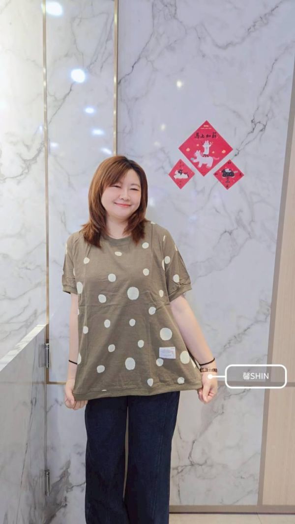 日系大小點點竹節棉麻上衣(綠/黑) 