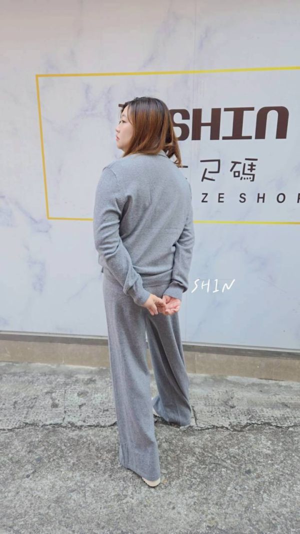 假兩件針織上衣寬褲套裝(深藍/灰) 