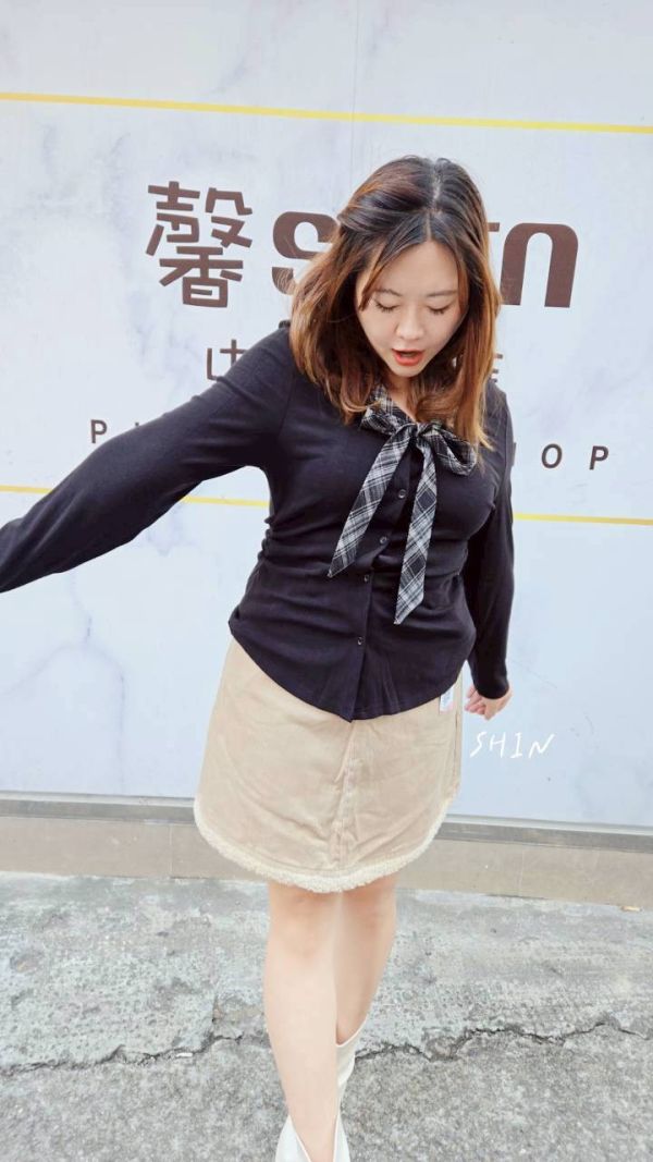 格子領緞帶上衣(黑/咖) 