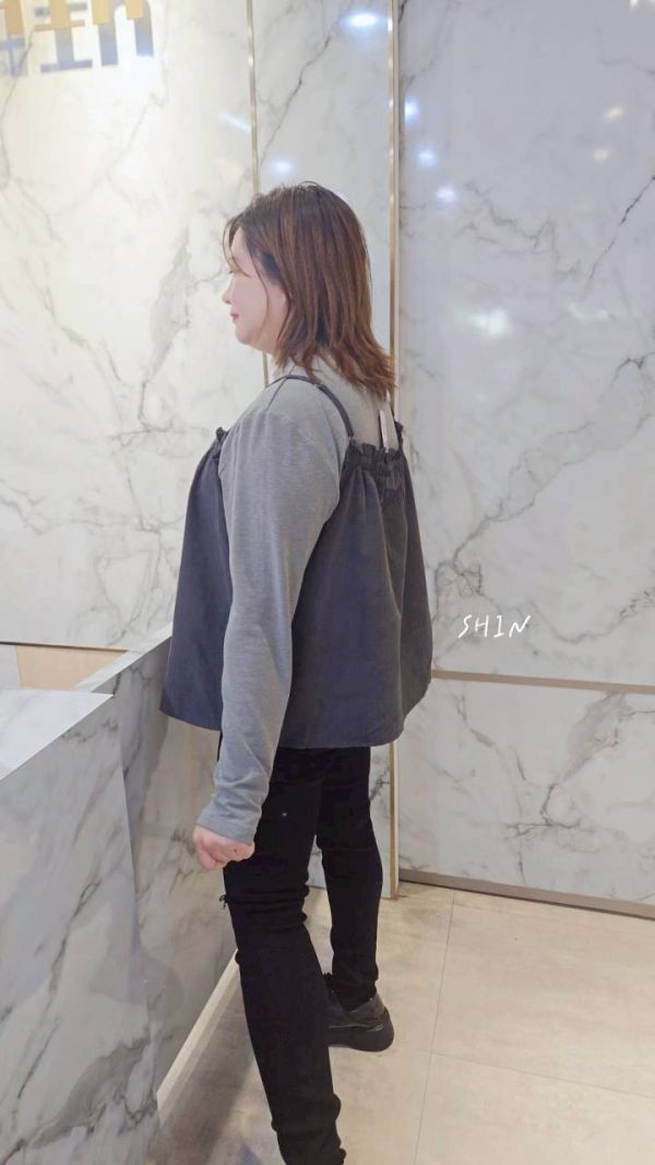 韓系高領上衣+背心套裝上衣(咖/灰) 