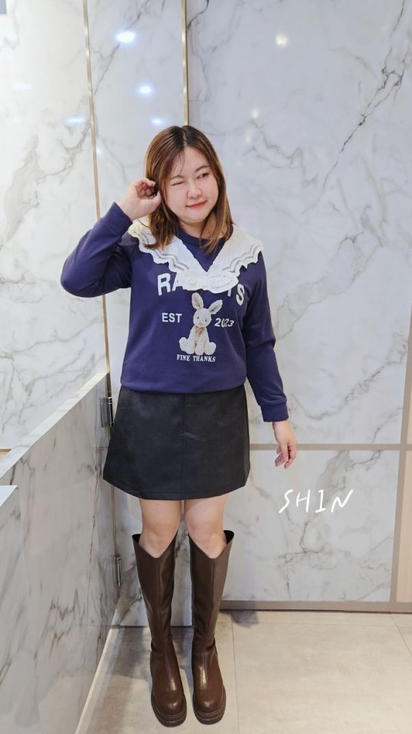 兔子蕾絲領T(藍/紫) 