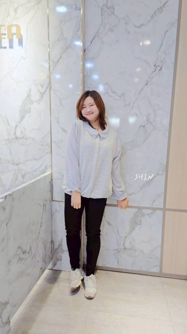 小香襯衫領漂漂上衣(杏/藍) 