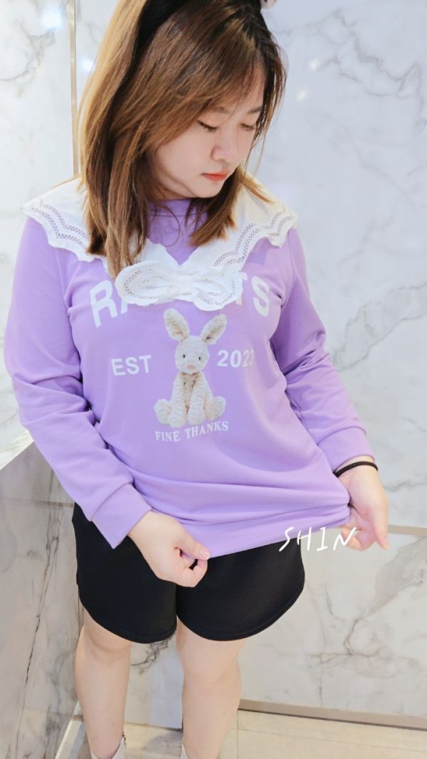 兔子蕾絲領T(藍/紫) 