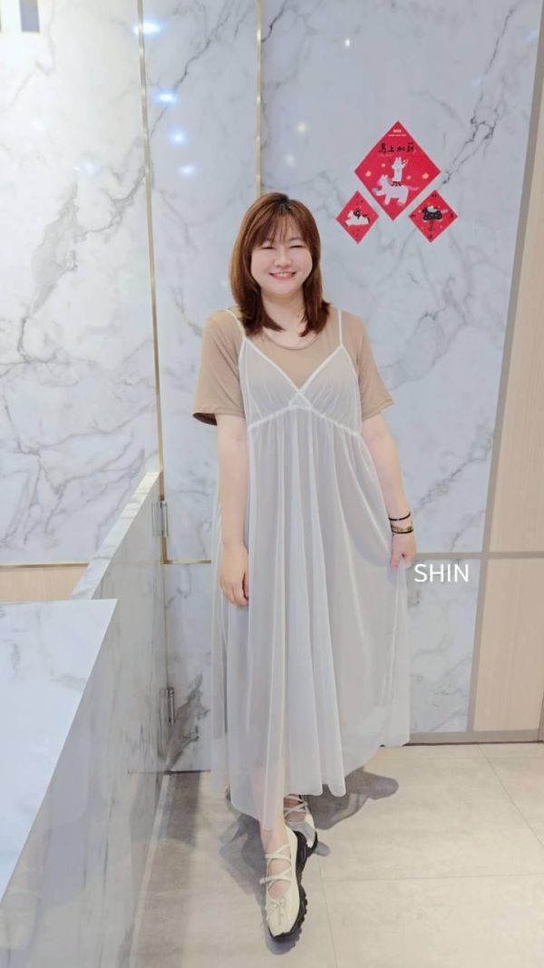 要漂亮要氣質都有的真兩件網紗配素T長洋(咖/黑) 