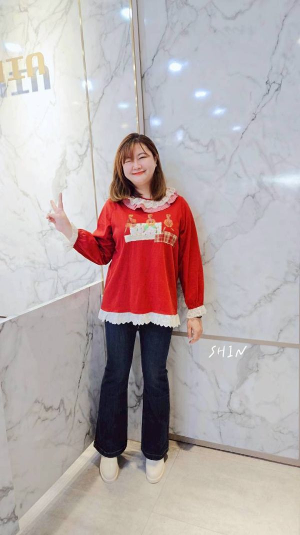 廣州自選款高品質手工蕾絲花邊T(紅/杏) 