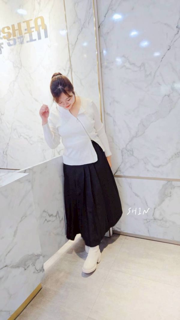 雙開拉鍊圓領針織衣(黑/白) 