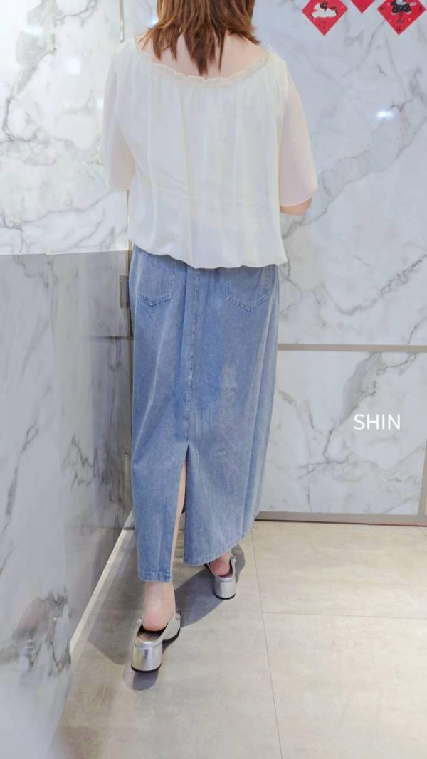 誰都要有的那件前口袋牛仔長裙(淺/深) 